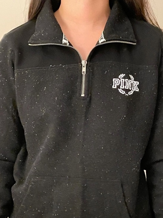 PINK Victoria's Secret Tops - PINK Victoria's Secret Black Half-Zip Pullover with White Logo